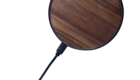 KeyBuildingBlocks Walnut Wireless Charger plugged in - side view